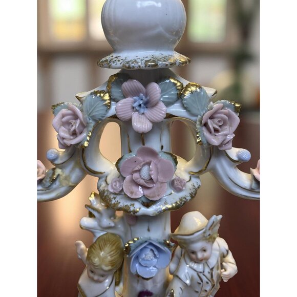 Vintage Porcelain Candelabra Roses and Romance Capodimonte Style Cottagecore Dra - Picture 5 of 12